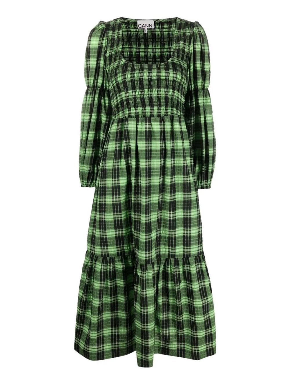 Ganni Green Plaid Seersucker Dress